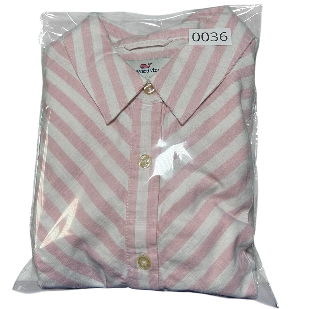 Vineyard Vines Women S Pink White Stripe Popover Tunic Blouse Preppy Coastal Top - Picture 7 of 7